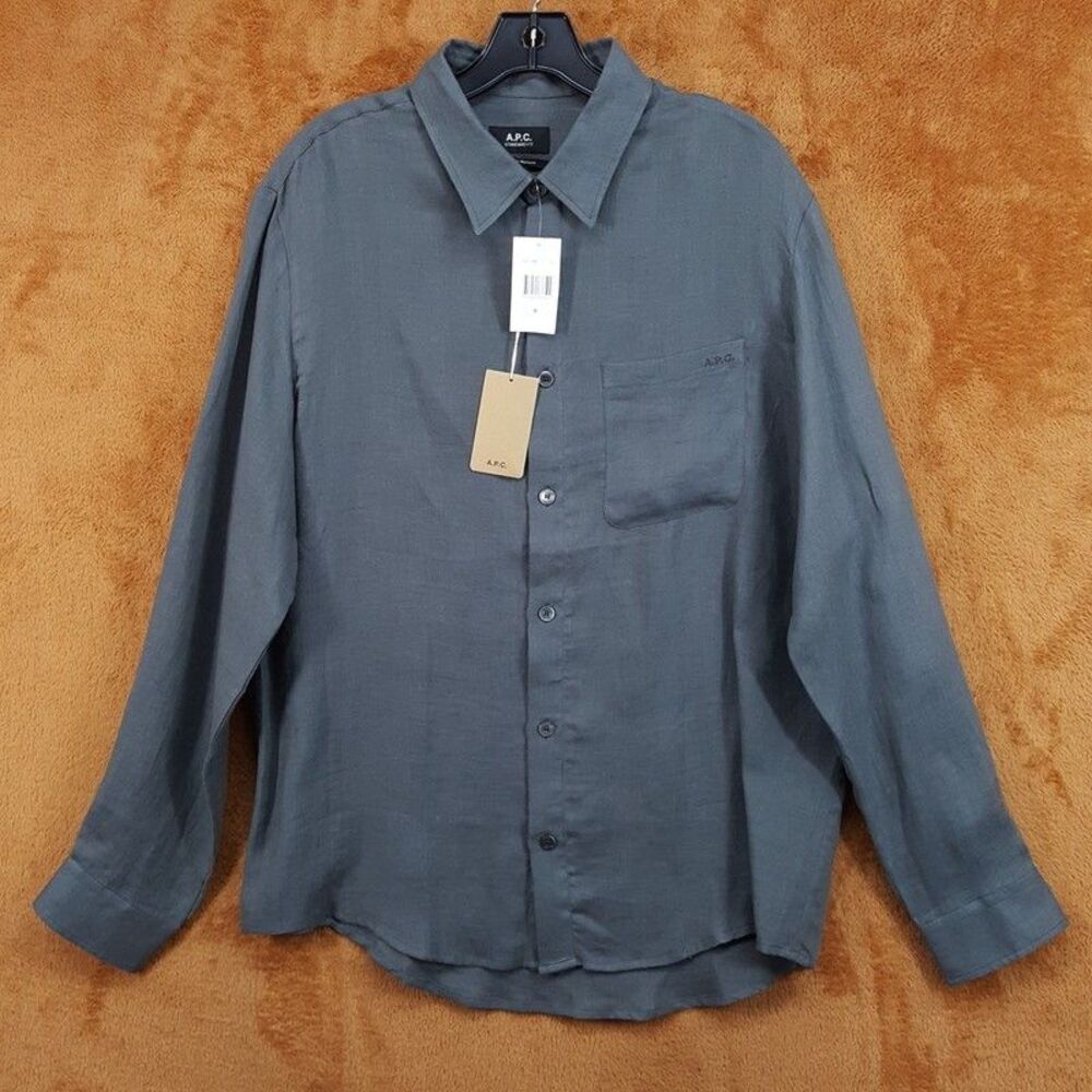 APC Button Shirt Mens Medium Grey Long Sleeve 100% Linen CASSEL $270